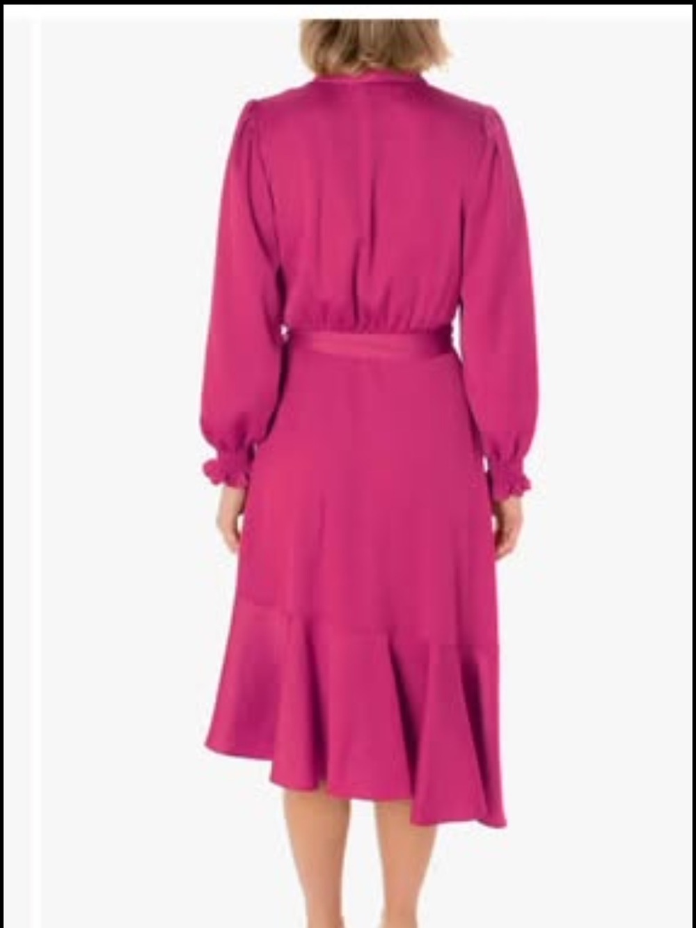 Taylor Fuchsia Wrap Dress with Ruffle High-Low Hem - Picture 6 of 6
